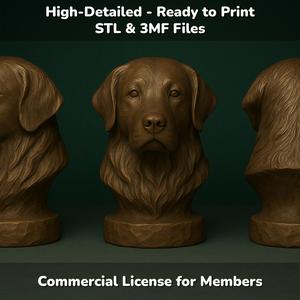 Golden Retriever Dog Bust - 3D Printable STL 3MF File - Pet Memorial Statue - Dog Model Download