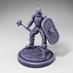 Skeleton - Infantry - Mace + Elliptical Shield - Ready Pose + Wooden Base