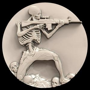 3D Model STL File for CNC Router/Laser & 3D Printer A Dead Soldier Who Keeps Shooting with a Gun Made of Bones 1