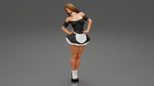 Beautiful Sexy Woman in Maid Clothes Posing 3D Print Model