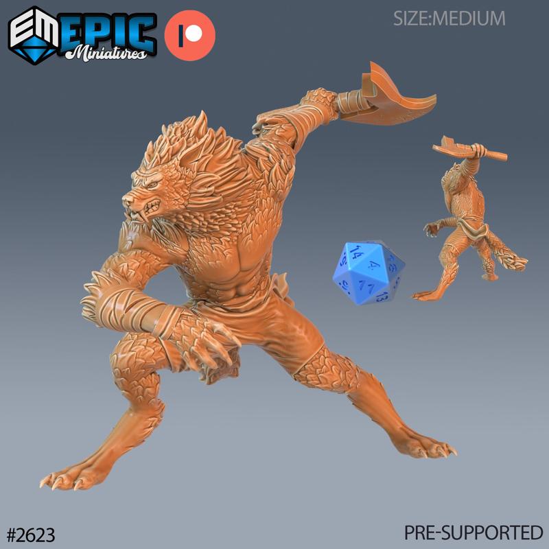 Werewolf Cursed Axe / Man Wolf Hybrid / Chaotic Evil Humanoid / Undead Shapechanger