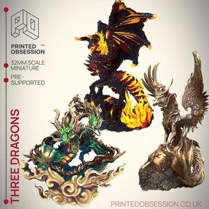 Three Dragon Lords -  PRESUPPORTED - Illustrated and Stats - 32mm scale