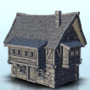 Medieval house in stone and wood with fireplace (1) - Medieval Gothic Feudal Old Archaic Saga 28mm 15mm