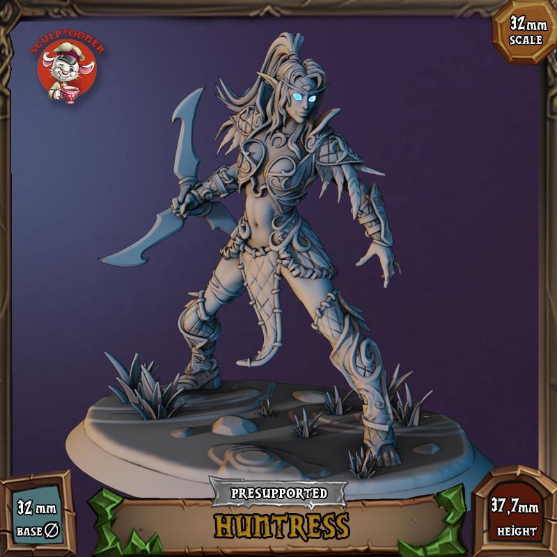 Night Elf Huntress - 32mm scale pre-supported set
