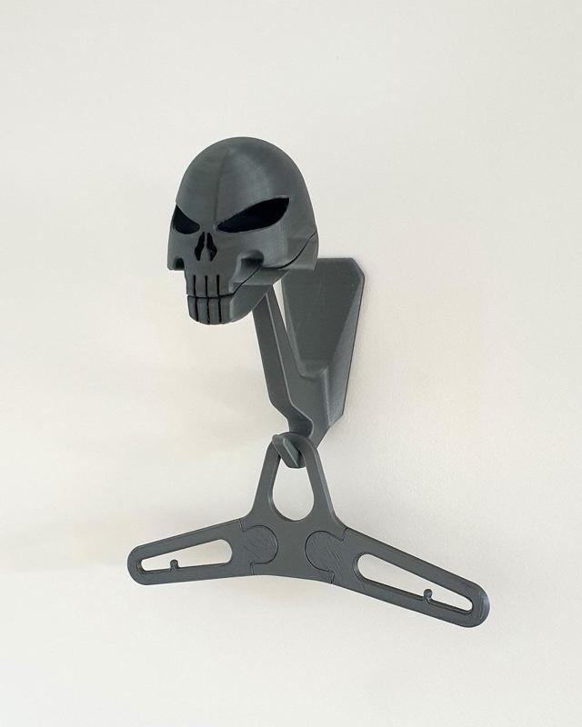 MOTORCYCLE HELMET HOLDER AND HANGER SKULL PUNISHER WITH STORAGE SPACE