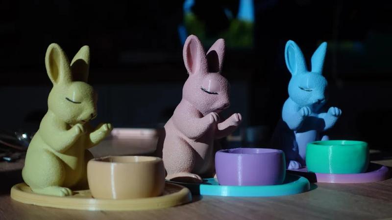 Super cute easter bunny with fuzzy skin, tealight and eggs   