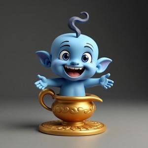 Genie from Aladdin Emerging from His Lamp