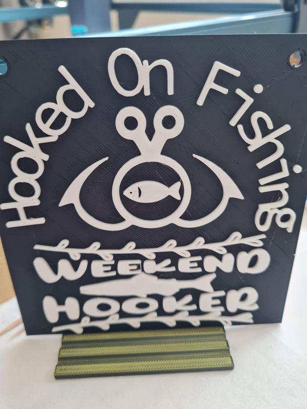 "Hooked On Fishing: Weekend Hooker - Humorous 3D Printed Sign for Anglers"