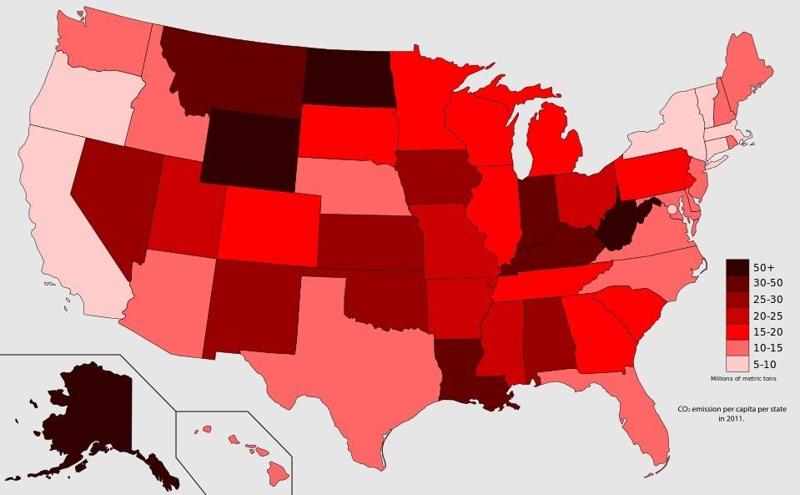 United States by Carbon Emissions per capita (2000-2014)