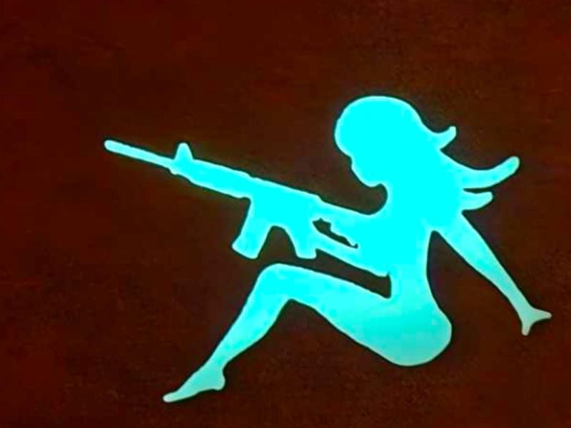 Woman with gun - glow in the dark