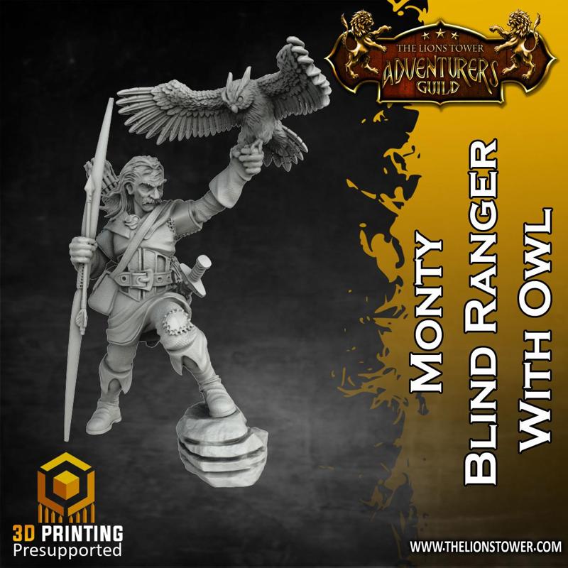 Allies and Enemies - Monty, Blind Ranger with Owl (32mm scale, Pre-supported Miniature)