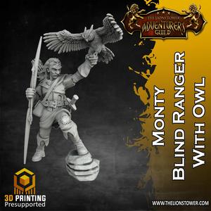 Allies and Enemies - Monty, Blind Ranger with Owl (32mm scale, Pre-supported Miniature)