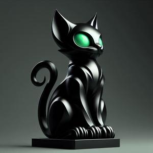 Elegant Cat with Green Eyes - Minimalist Statue