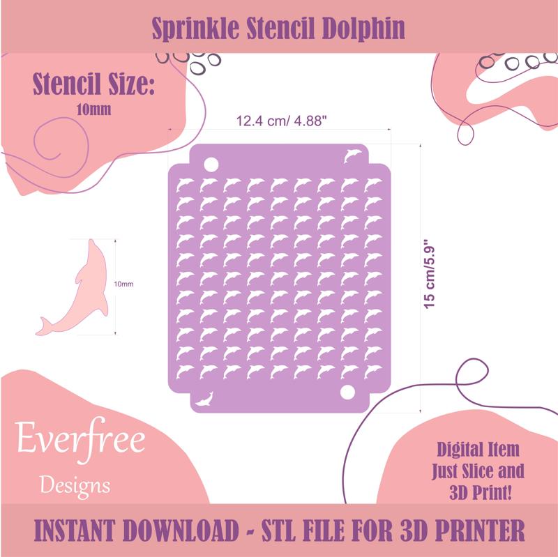 Dolphin Shaped Sprinkle Stencil,  Sprinkle Stencil for DIY Royal Icing Sprinkles, Digital Download, STL by EverFree Designs