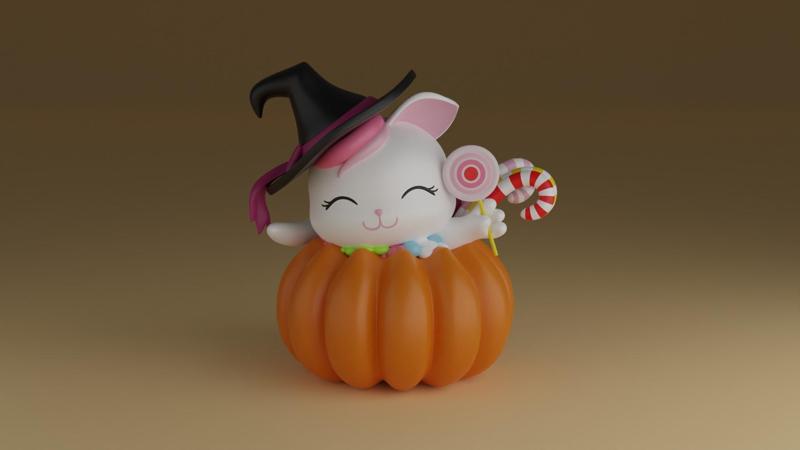 Halloween pumpkin cat