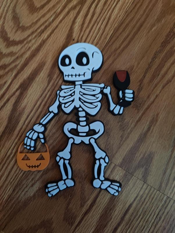 Halloween MultiColor Skeleton with basket and wine glass