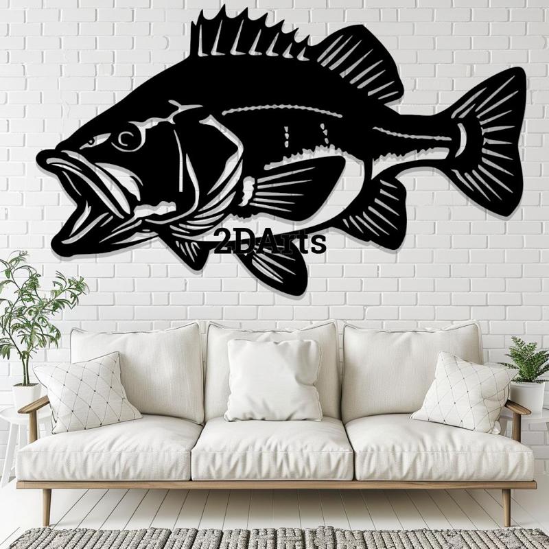 2D Bass Fish Silhouette STL File for 3D Printing and Laser Cutting
