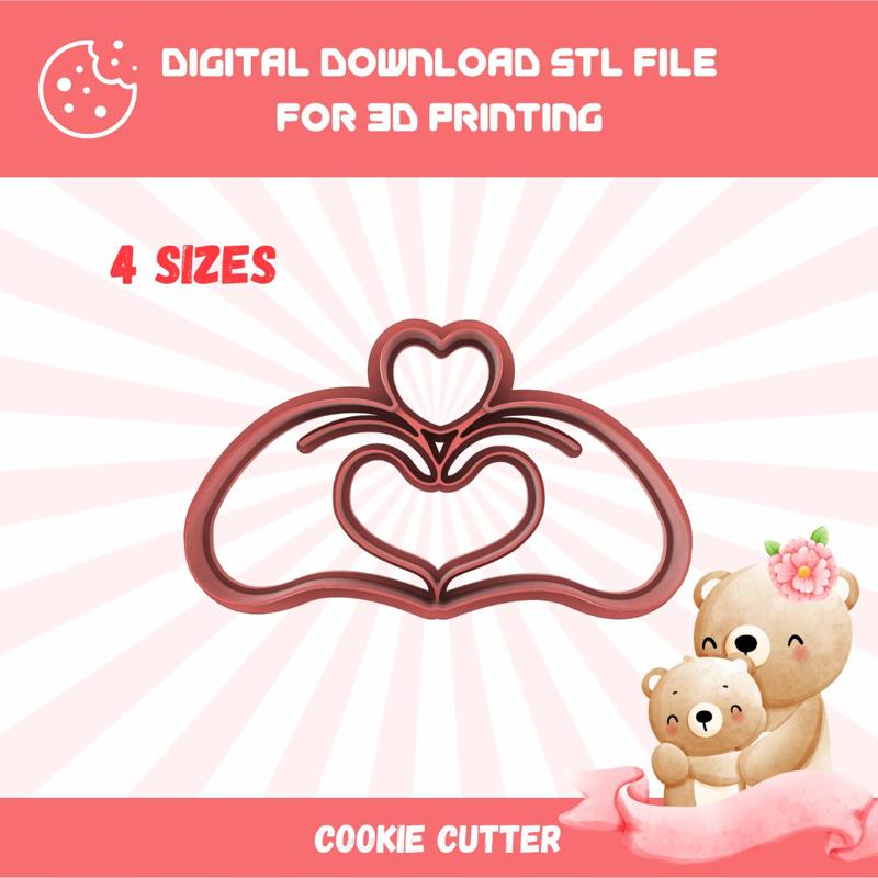 CUTTY CLAY STL Love Hand Sign Imprint Cookie Cutter In 4 Sizes for Mother’s Day, Good Quality Stl File To Download for 3D Printing
