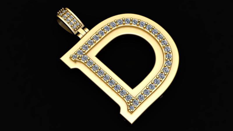 ALpahet D Diamond Pendant 3d printable Model