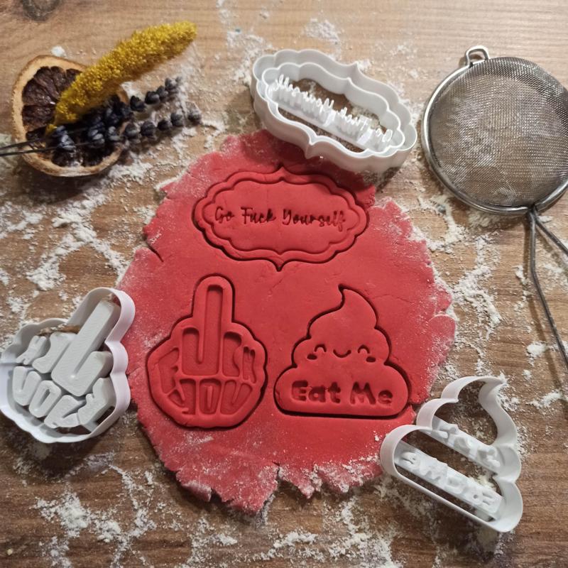 Funny Rude Cookie Cutter Set; “Poop Eat Me - Middle Finger - Go F*ck Yourself”, for Adults Funny & Humour & Insults, 3D STL Digital Download