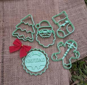Christmas Cookie Cutters - Christmas Cookies - Set of 5 Cutters and Stamp