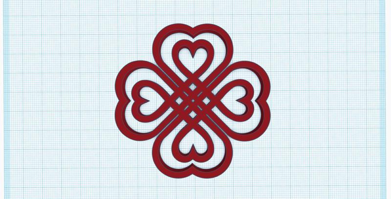 Love and Luck Symbol, intertwined hearts, Shamrocks, clover with four leaves, St. Patricks Day decoration, four leaf clover lucky charm, knitted hearts