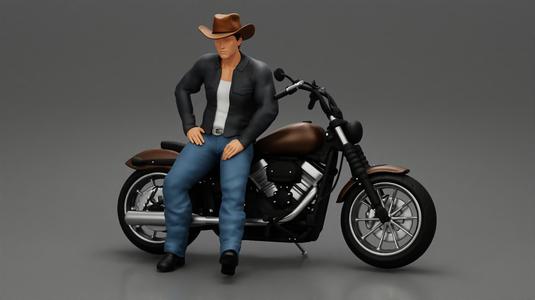 Man wearing casual outfit sitting on his motorbike