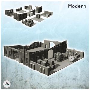 Large multi-storey brick industrial warehouse with outdoor storage area (ruined version) (26) - Modern WW2 WW1 World War Diaroma Wargaming RPG Mini Hobby