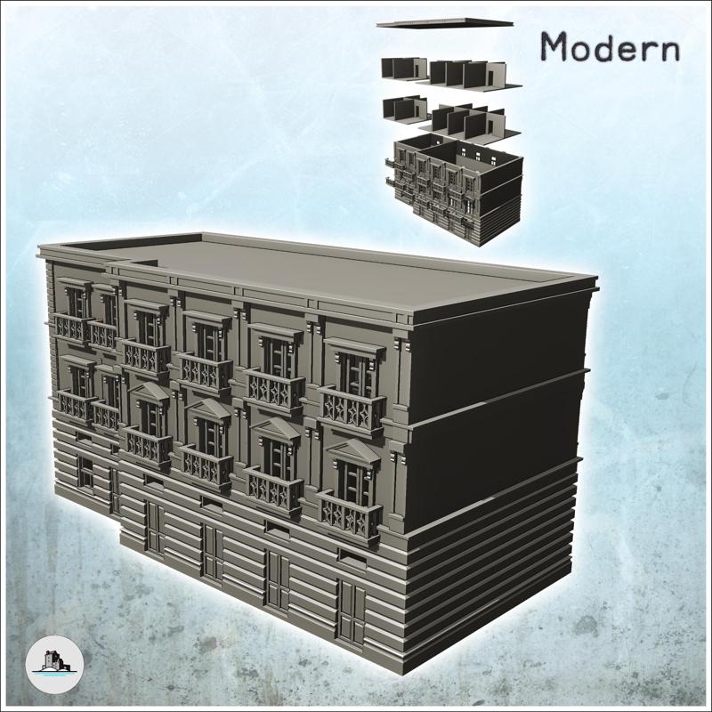 Large building with two floors, flat roof and balconies (2) - Modern WW2 WW1 World War Diaroma Wargaming RPG Mini Hobby