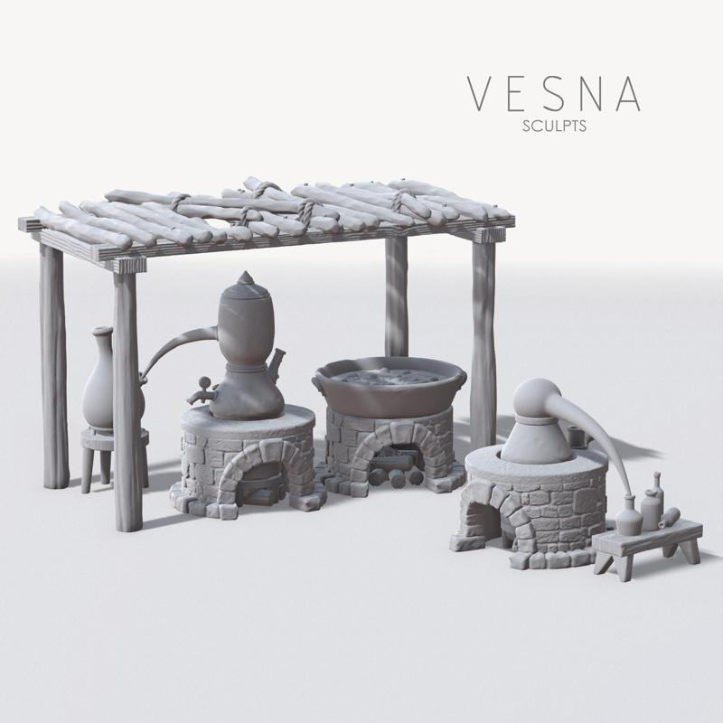 MEDIEVAL ALCHEMIST'S OVEN SET