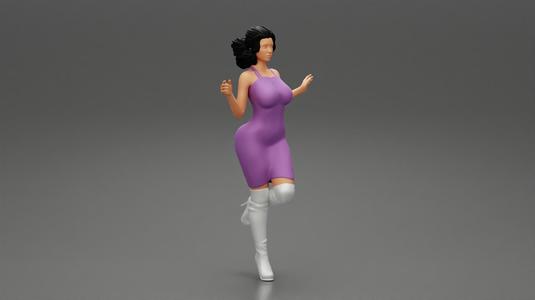 Woman in Mini Dress is Standing on One Leg
