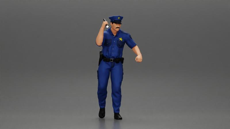 Police man walking  Searching With Flash Light