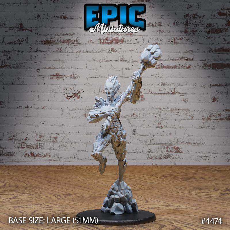 Earth Elemental Female Attack ‧ DnD Miniature ‧ Tabletop Miniatures ‧ Gaming Monster ‧ 3D Model ‧ RPG ‧ DnDminis ‧ STL FILE