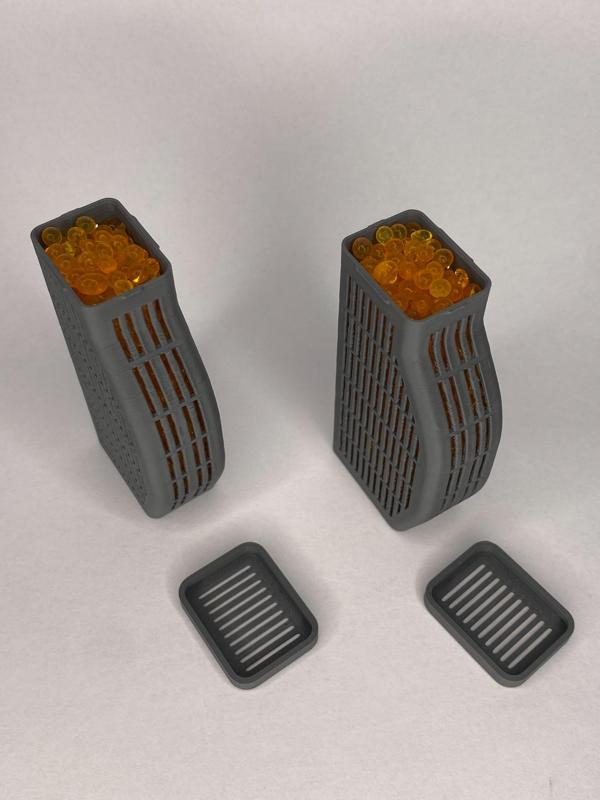 Slim front side AMS (and Hydra) narrow side corners silica dryer pod/drybox with snap fit lids for Bambu Lab AMS