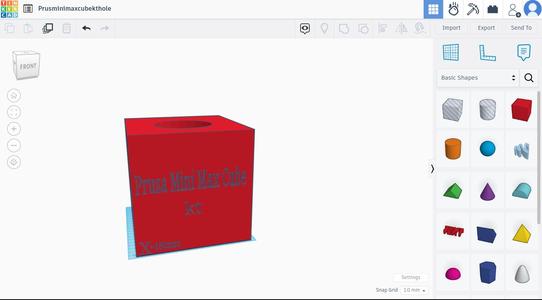 Prusa mini max cube with hole