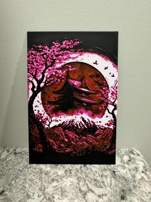 Pagoda with Cherry Blossoms - Hueforge 100x150