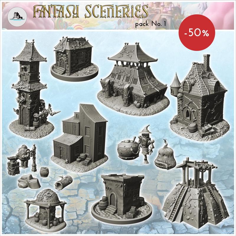 Fantasy sceneries pack No. 1 - Medieval Fantasy Magic Feudal Old Archaic Saga 28mm 15mm