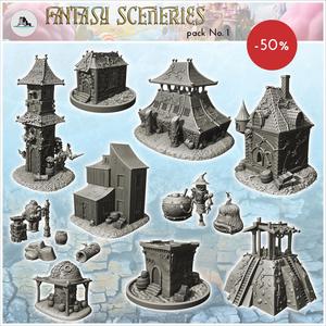 Fantasy sceneries pack No. 1 - Medieval Fantasy Magic Feudal Old Archaic Saga 28mm 15mm