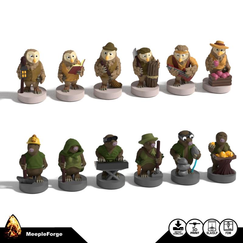 Everdell Board Game Upgraded Critters Owls and Moles (Unofficial)