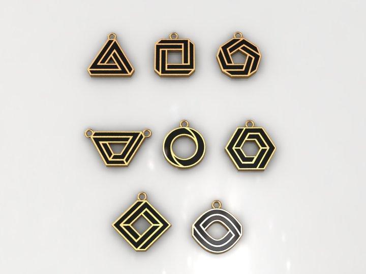Golden 3d geometrical enamel pendant