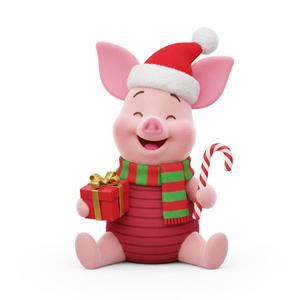 Joyful Christmas Piglet 3D Model - Holiday Winnie the Pooh Figure