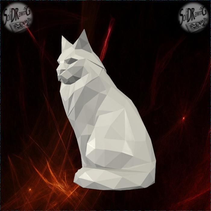 Low Poly Geometric Cat Statue – SoliDRawinGs SG1007