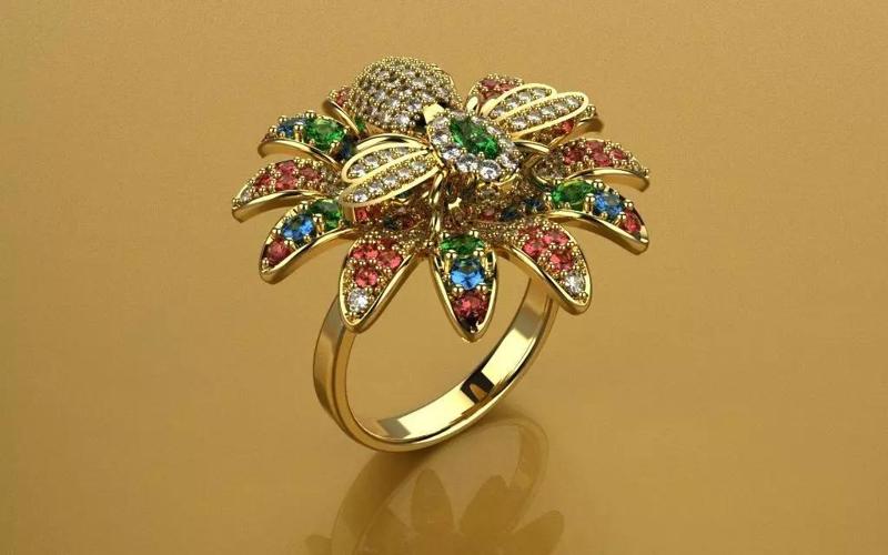 Ring Bee Flower - 3D Jewelry - AN-246