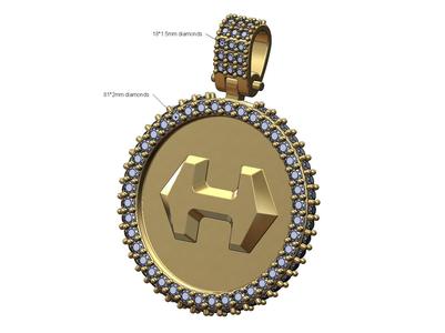 Iced Hermes Super H logo diamond pendant 3D print model