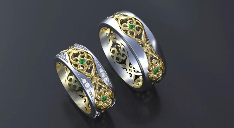 Wedding Band-rings with ornament 3D print model or CNC