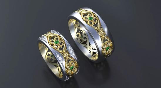 Wedding Band-rings with ornament 3D print model or CNC