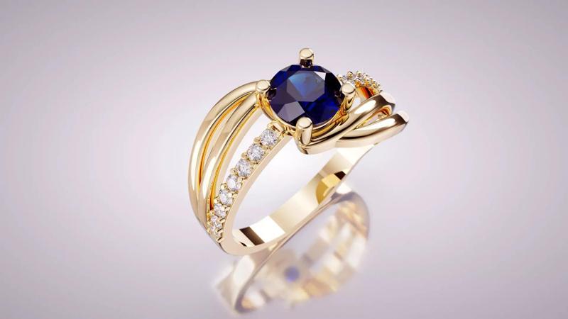 Sapphire and Diamond Engagement Ring with Split Shank
