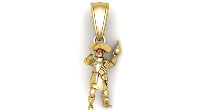 Golden Warrior Pendant with Ruby Eyes