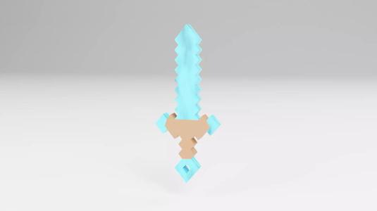 Minecraft Sword Keychain Pixel Style 3D Model