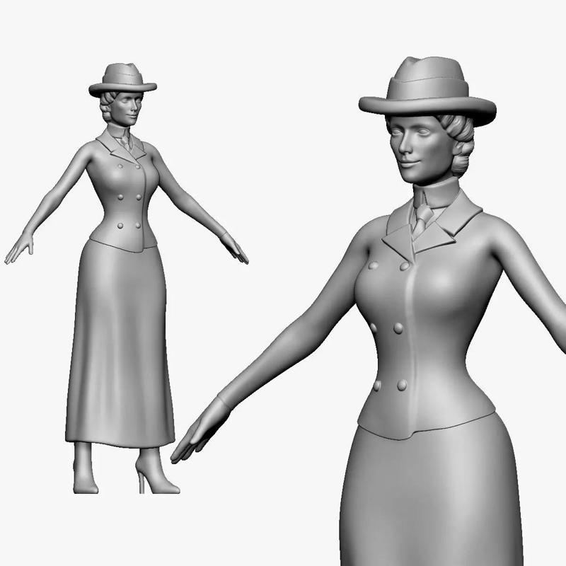 001134 woman in hat very thin waist 3d print ready